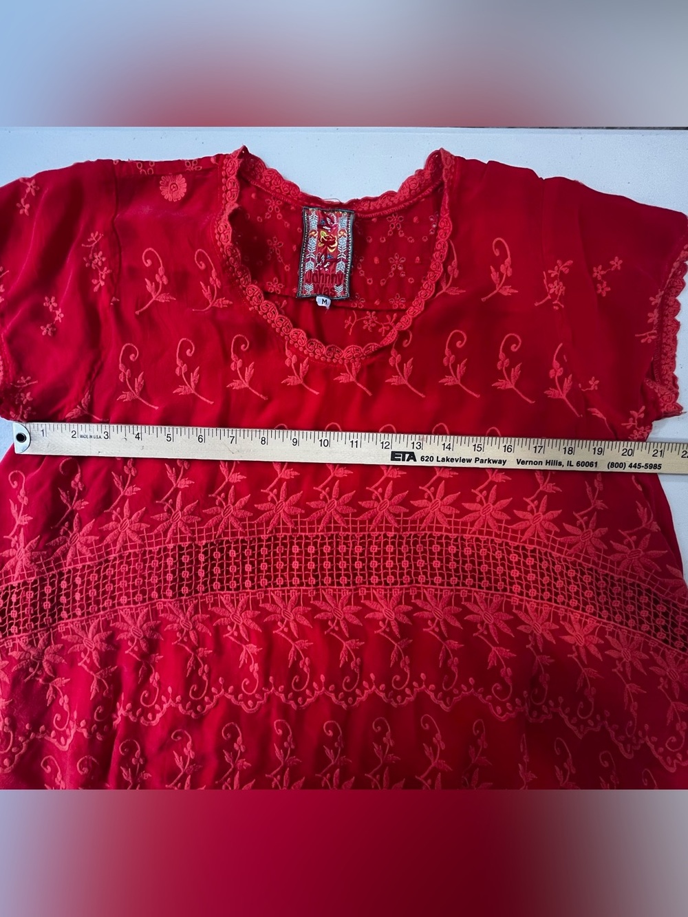 Johnny Was Orange Embroidered Cupra Rayon Handkerchief Hem Tunic Top Sz M - Picture 7 of 7